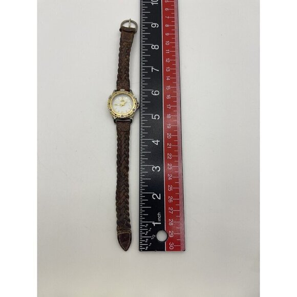 Vintage 1996 GUESS Women\'s Two-Tone Watch Brown Leather Braided Strap Japan Mvmt main image 5